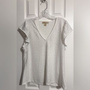 MICHAEL KORS White Eyelet Lace Top Flutter Sleeve V-Neck Summer Blouse